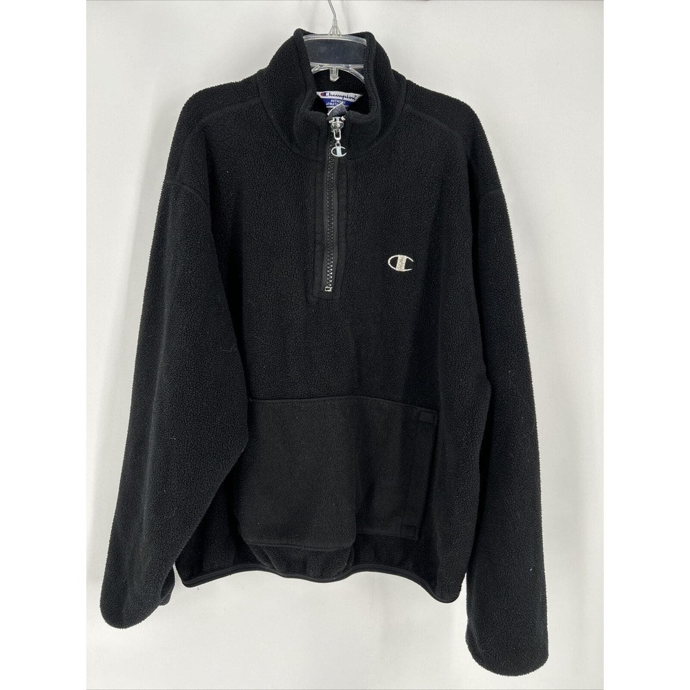 Vintage Champion Quarter-zip 1/4 Zip 1990’s Black Polar Fleece‎ Sweater Size L